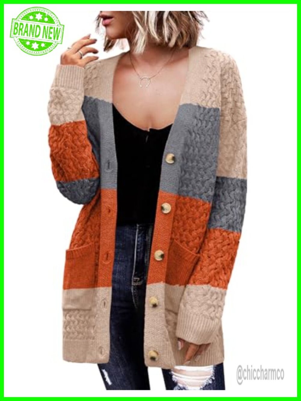 Zeagoo Women's Button Down Cable Knit Cardigan Sweater with Pockets